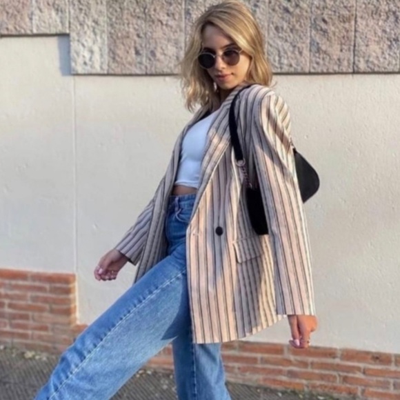 Zara Blogger’s Favourite Striped Oversized Blazer size S - Picture 4 of 12